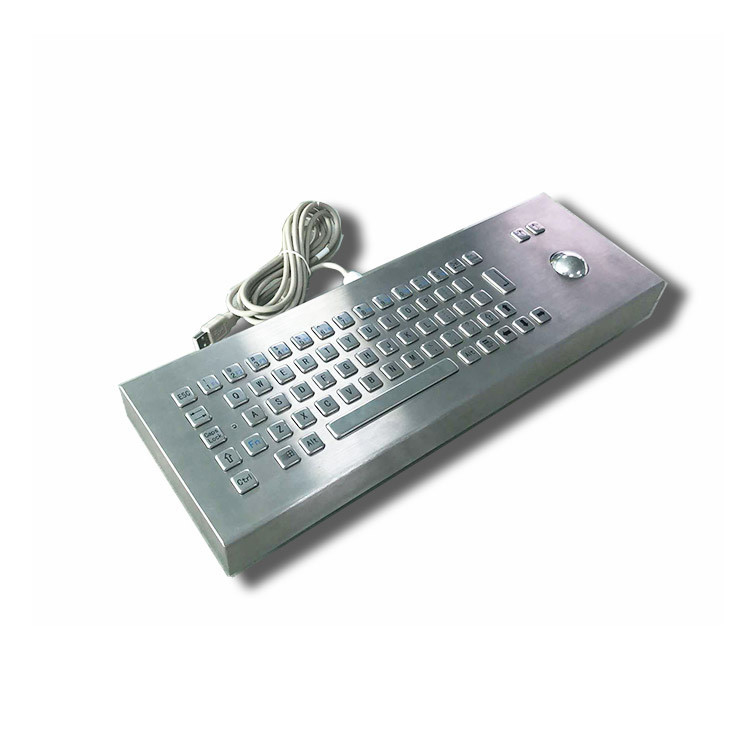 65 toetsen Desktop IK07 IP65 roestvrij staal industrieel toetsenbord met trackball voor selfservice kiosk